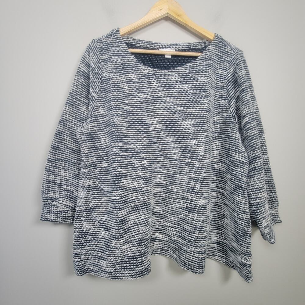 J. Jill Womens L 3/4 Sleeve Textured Striped Boxy Top